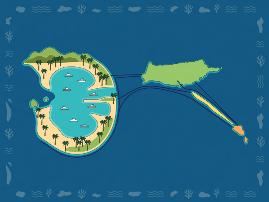 Flat vector illustration comparing Antigua coastal harbours with St. Martin, Anguilla, and St. Barts channel crossings